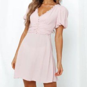 Dusty Pink Puff Sleeve Mini Dress